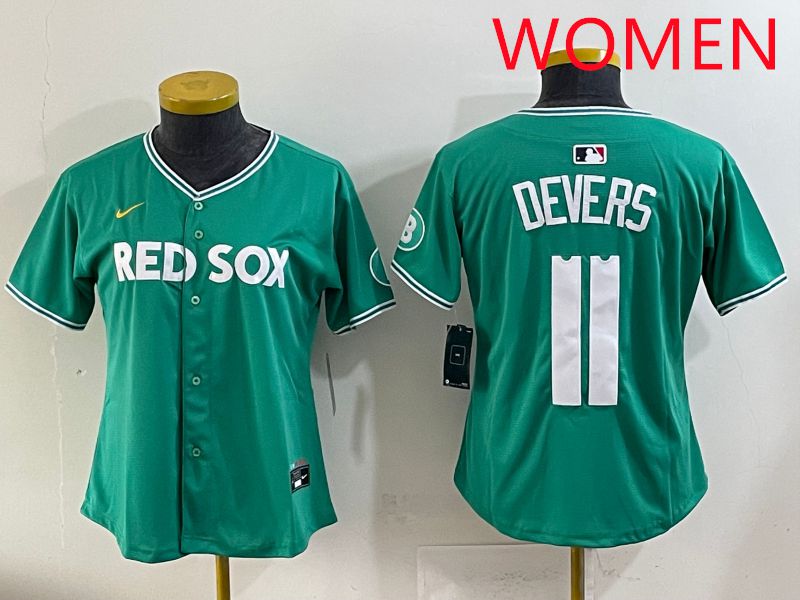 Women 2025 Boston Red Sox 11 Devers Dark Green Joint Name Nike MLB Jersey style 1